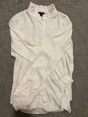 Ann Taylor Ruffled Collar White Blouse